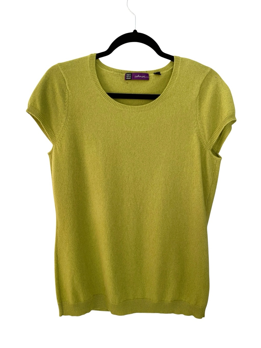 Saks Fifth Avenue 100% Cashmere Short Sleeve Sweater Chartreuse Green